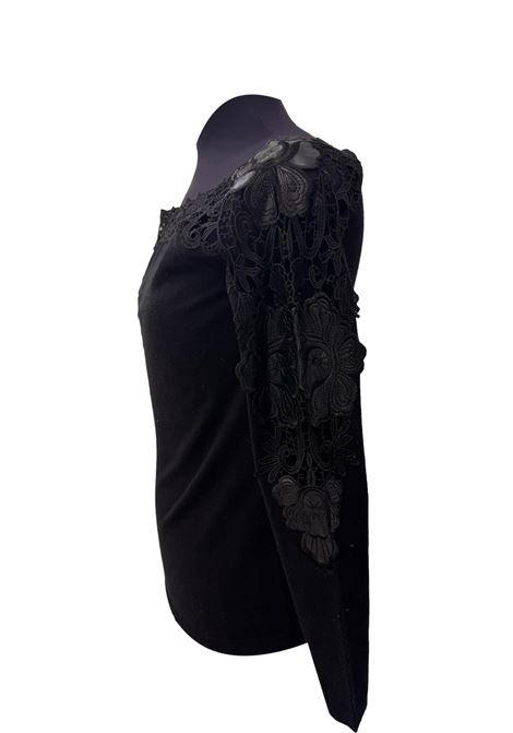 Maglia con trasparenze in pizzo ed ecopelle CECILIA BENETTI | Maglie | 92 150NERO